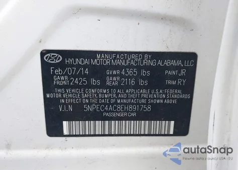 2014 Hyundai Sonata Se from USA, damaged, VIN 5NPEC4AC8EH891758